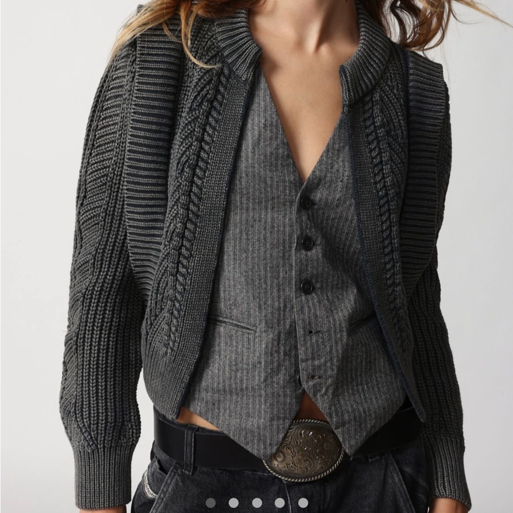 Urban Outfitters Dark Gray Chunky Knit Zip Cardigan